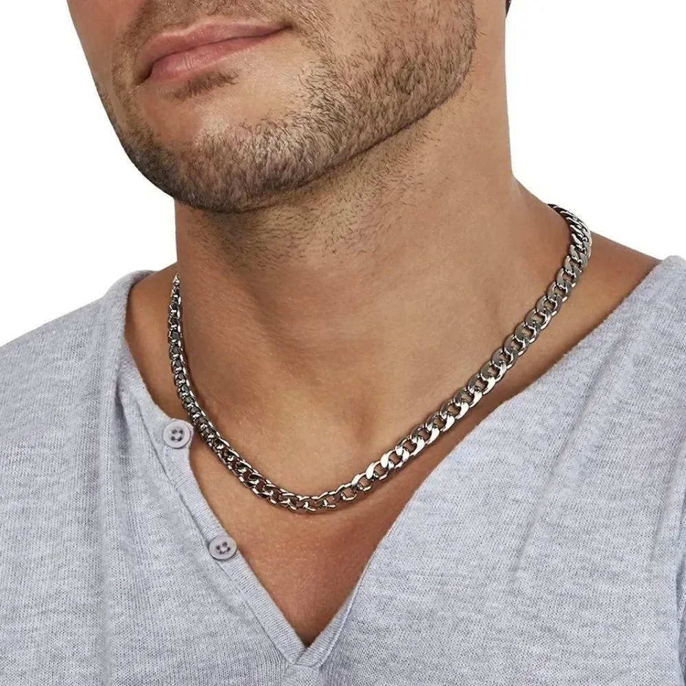 Silver Flat Curb Chain Necklace 9mm thick 20 inches long